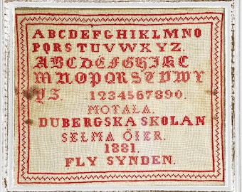 NEW - Selma Oier 1881 - Swedish reproduction sampler cross stitch pattern - PDF instant digital download