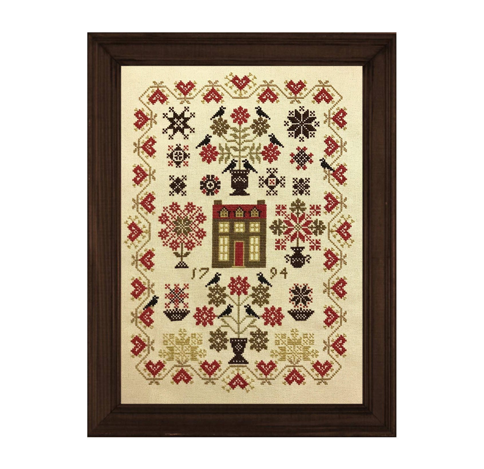 Librarian's House sampler - cross stitch pattern - PDF digital download