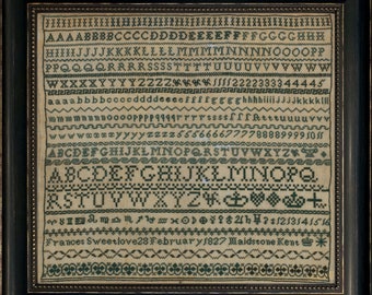Frances Sweetlove 1827 - reproduction sampler cross stitch pattern - PDF instant digital download