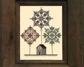 Winterland Way - cross stitch pattern - Instant pdf digital download - cottage, house, village, tree, winter, frost, snowflake