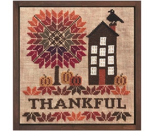 Thankful - cross stitch pattern - instant PDF digital download - Fall, Thanksgiving