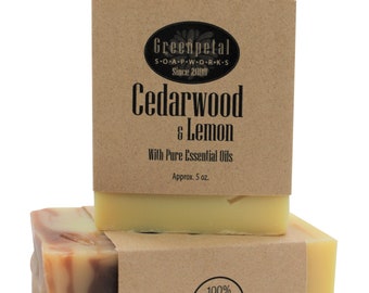 100% Natural CEDARWOOD & LEMON Essential Oil moisturizing Cold Processed Soap, Huge 5 oz bar, Organic Shea butter soap, Soap Men Like, Vegan