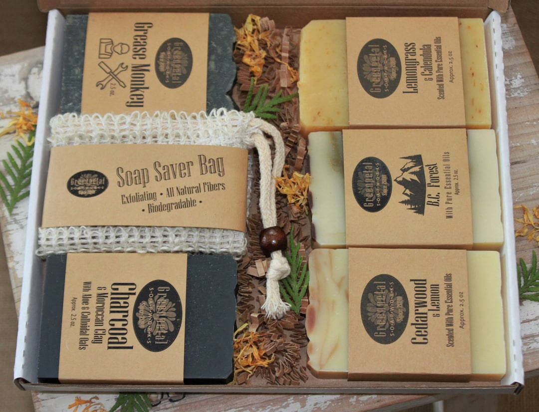 100% Natural Soaps Men Like, 5 Large Half Bars & Sisal Soap Bag, Hand ...