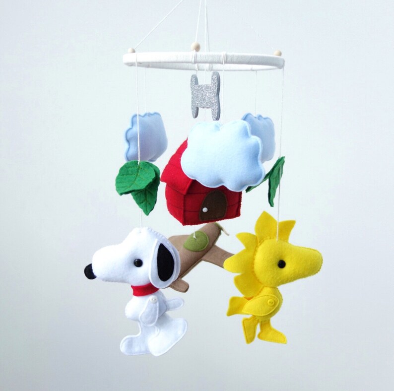 Snoopy Baby Crib Felt Mobile Peanuts Nursery Decor Etsy
