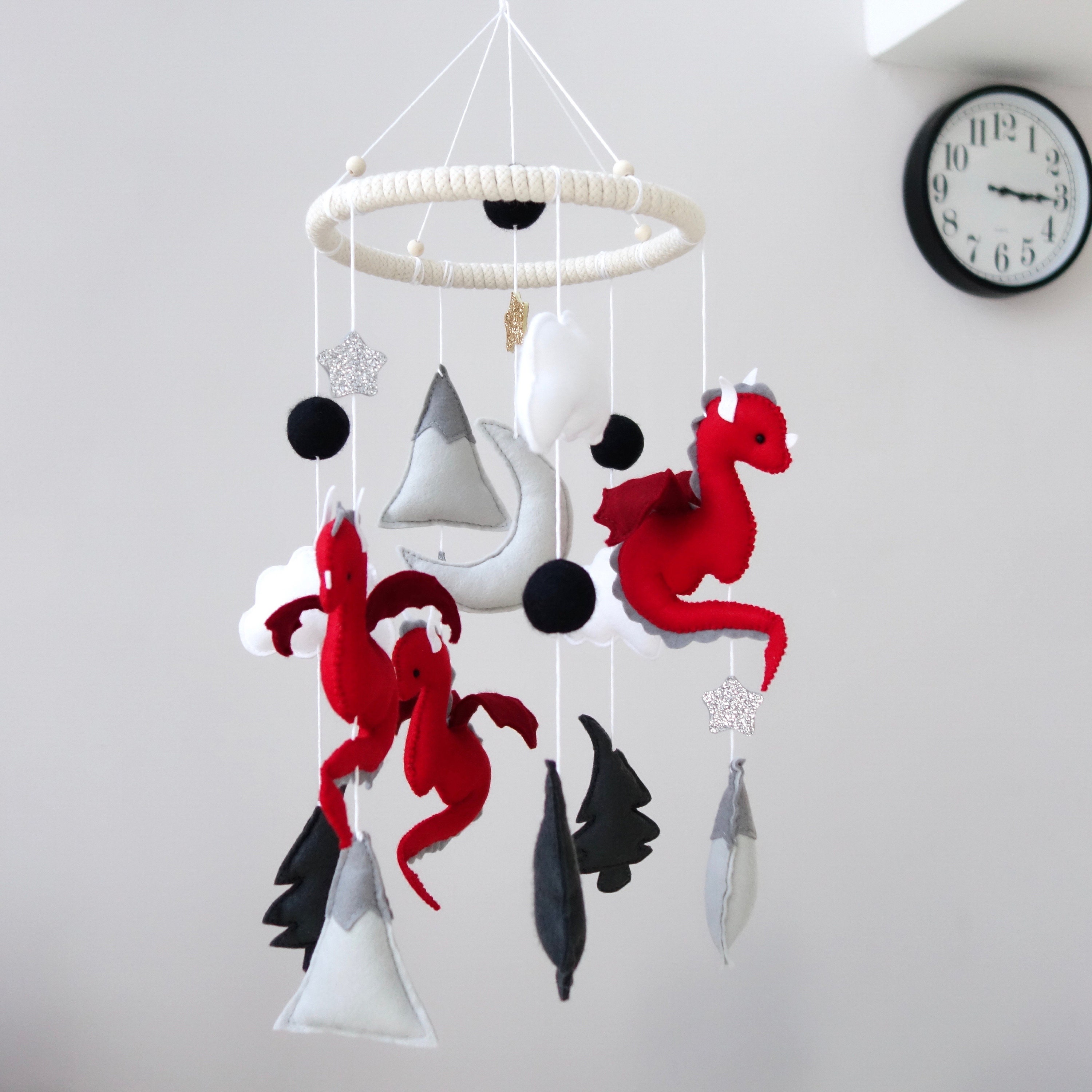 Red Dragon Baby Crib Felt Mobile Nursery Decor Cuna Movil Etsy