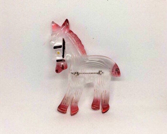 Large Carved lucite donkey brooch