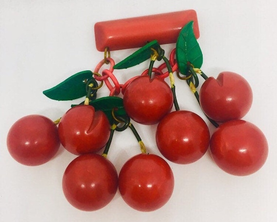 Genuine vintage Bakelite cherries brooch