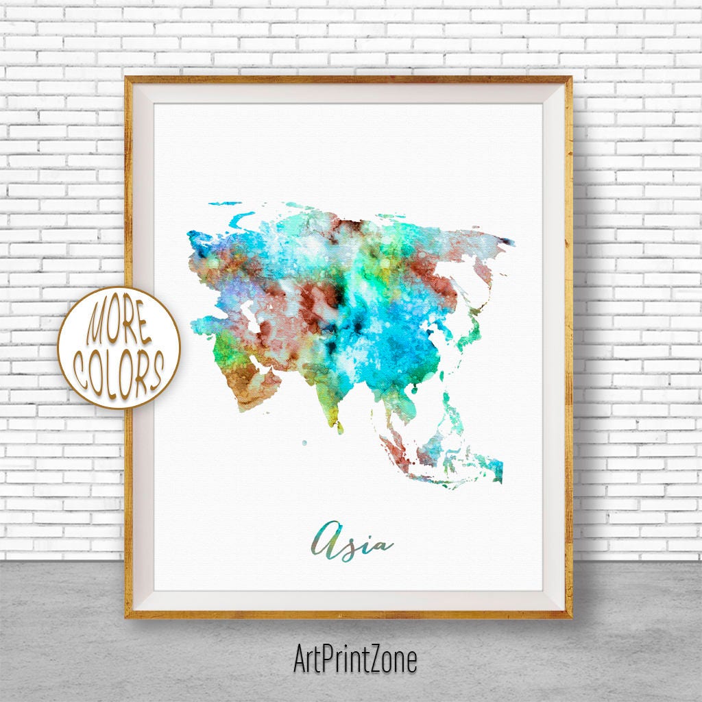 asia print asia map asia continent map of asia map wall art print travel map travel decor office decor office wall artgift for women