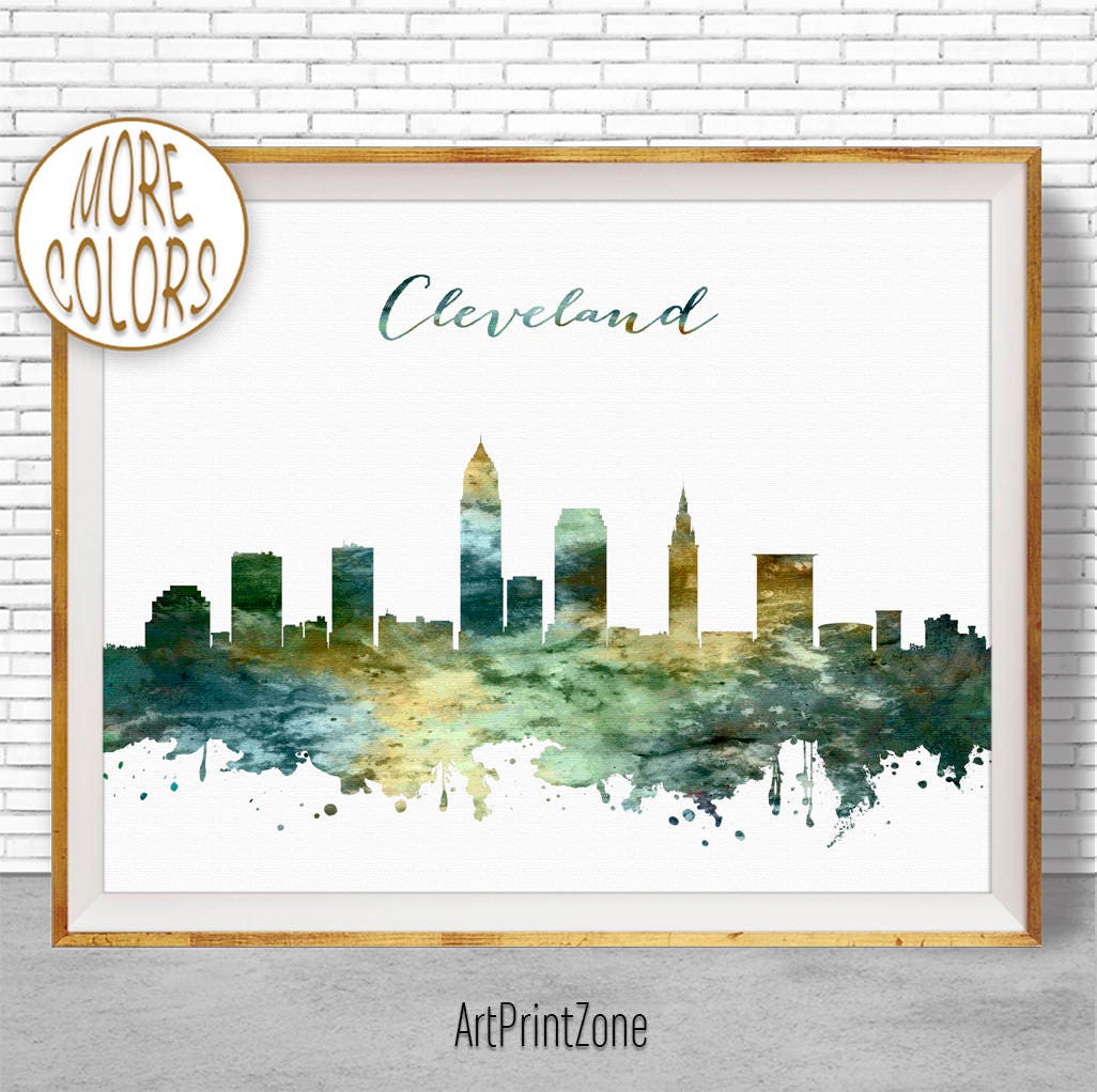 Cleveland Skyline Cleveland Print Cleveland Ohio Office Decor City Wall Art Watercolor Skyline Watercolor City Print ArtPrintZone
