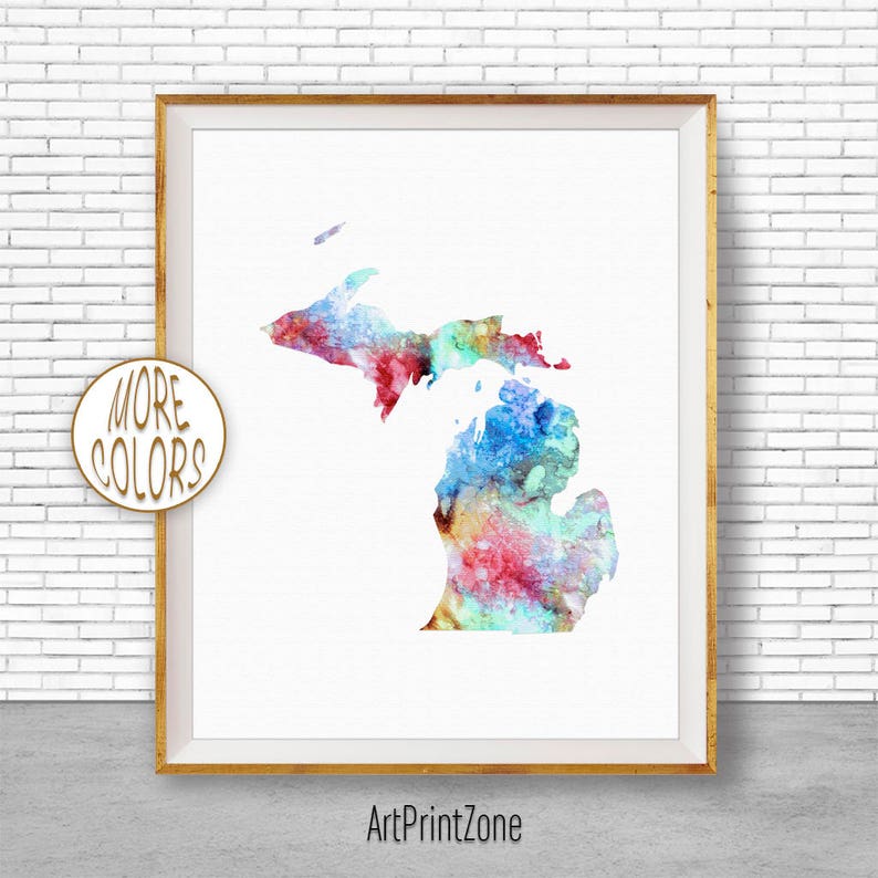 Michigan Print Michigan Art Print Michigan Decor Michigan Map | Etsy