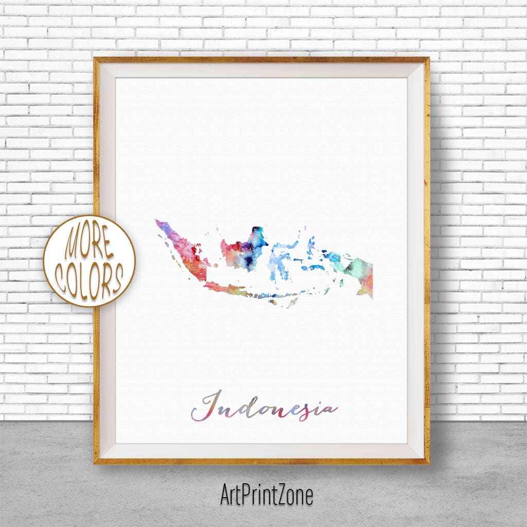 Indonesia Art Print Indonesia Print Watercolor Print Indonesia Map