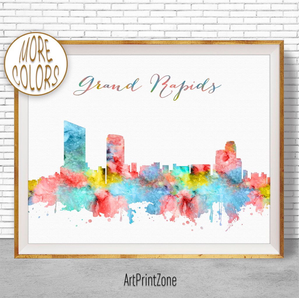 Grand Rapids Michigan Grand Rapids Print Grand Rapids Skyline Etsy