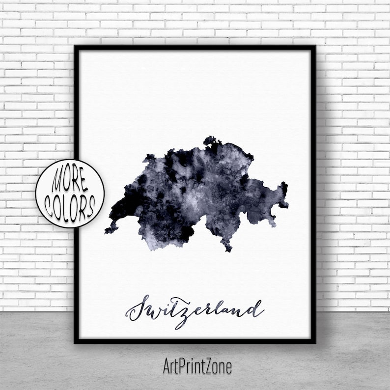 Switzerland Print Schweiz Watercolor Map Switzerland Map Art Map Artwork Office Decorations Country Map ArtPrintZone