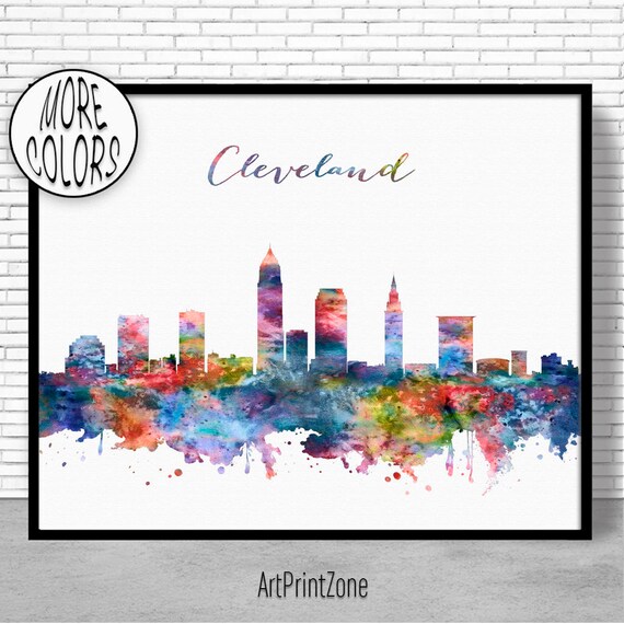 Cleveland Skyline Cleveland Print Cleveland Ohio Office Decor City Wall Art Watercolor Skyline Watercolor City Print ArtPrintZone