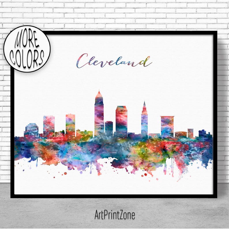 Cleveland Skyline Cleveland Print Cleveland Ohio Office Decor City Wall Art Watercolor Skyline Watercolor City Print ArtPrintZone