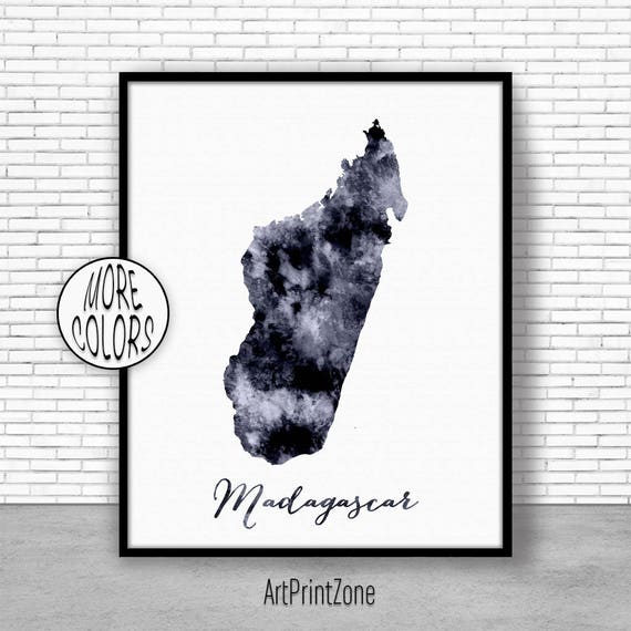 Madagascar Print Watercolor Map Madagascar Map Office Wall Etsy
