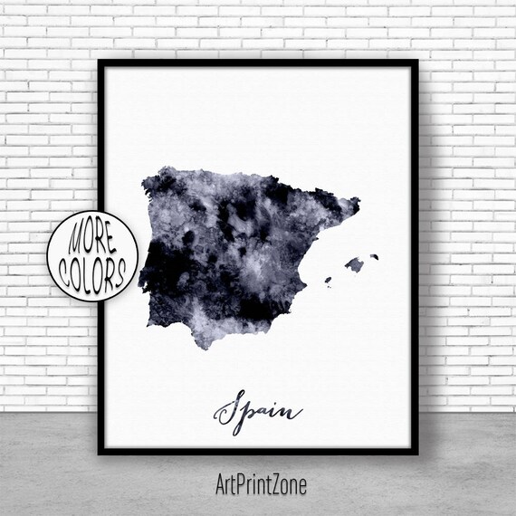Spain Print Watercolor Map Spain Map Art Map Painting Map Etsy