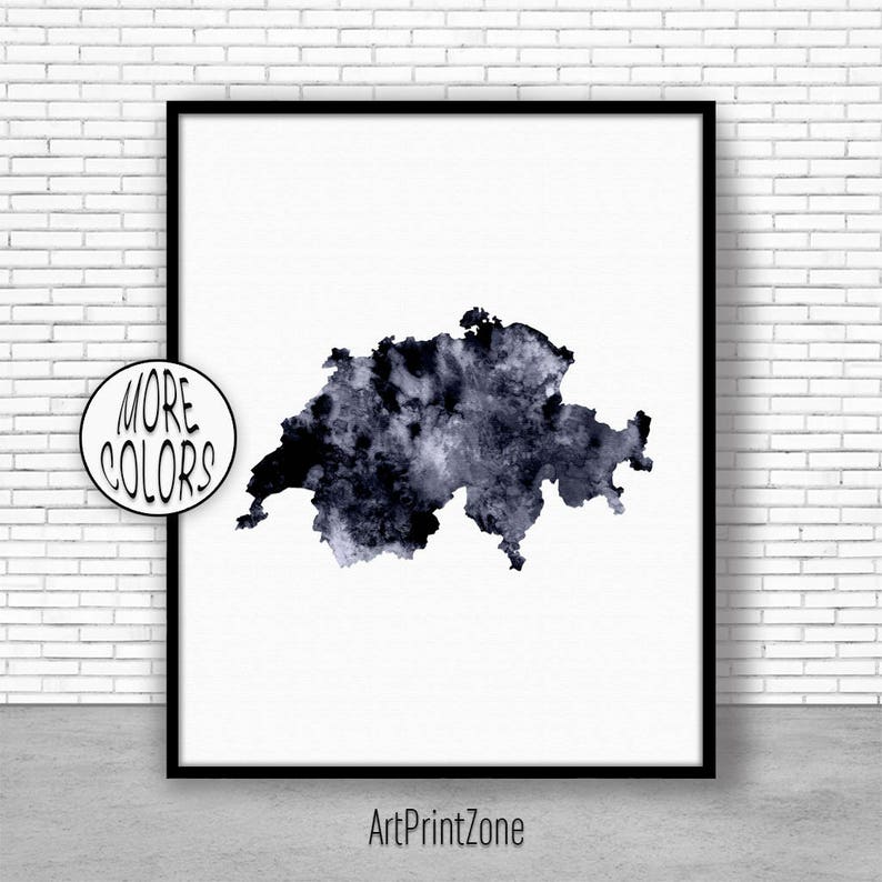 Switzerland Print Schweiz Watercolor Map Switzerland Map Art Map Artwork Office Decorations Country Map ArtPrintZone