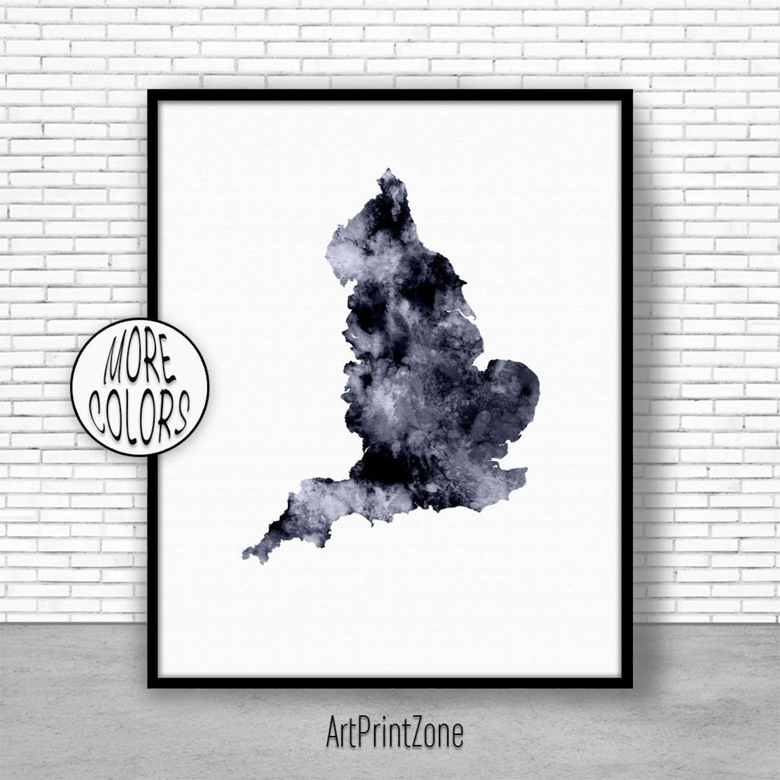 England Print Watercolor Map England Map Art Map Painting Map Etsy