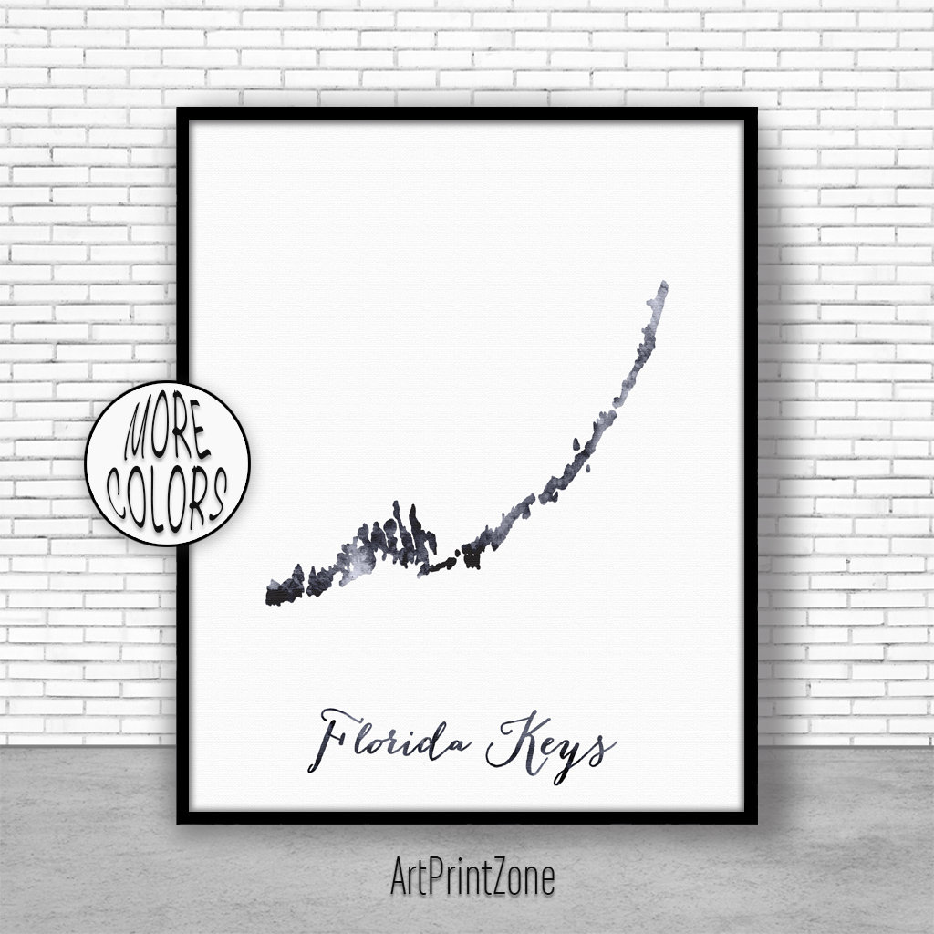 The Florida Keys Print Workplace Artwork Print Watercolor Map Print graphic regarding Printable Map of Florida Keys identify The Florida Keys Print Business office Artwork Print Watercolor Map Print