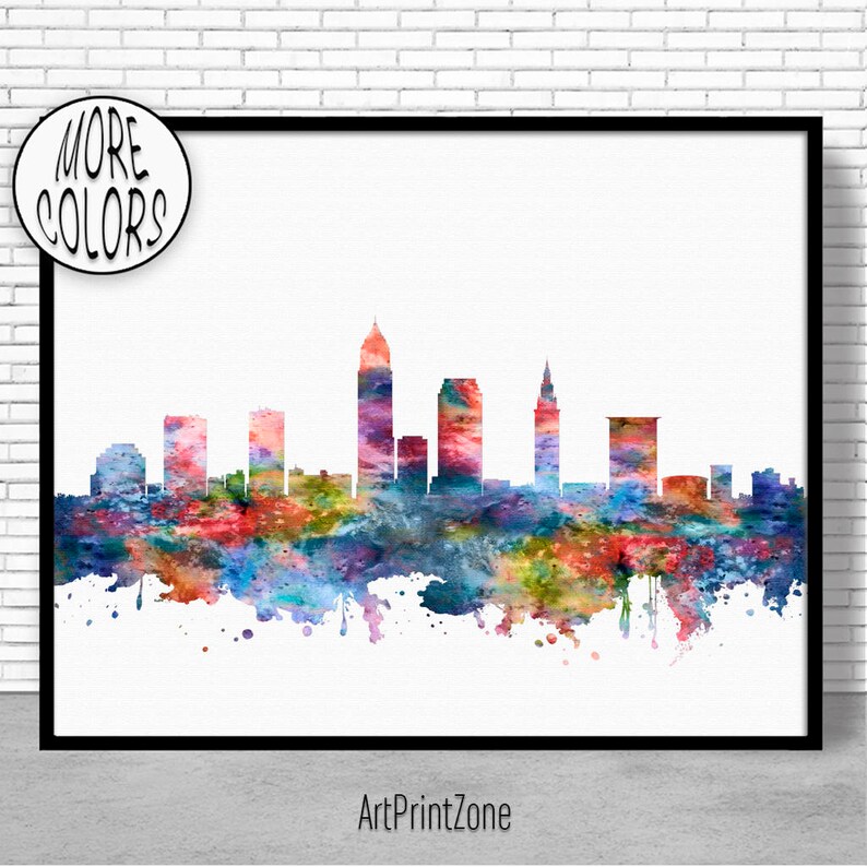Cleveland Skyline Cleveland Print Cleveland Ohio Office Decor City Wall Art Watercolor Skyline Watercolor City Print ArtPrintZone