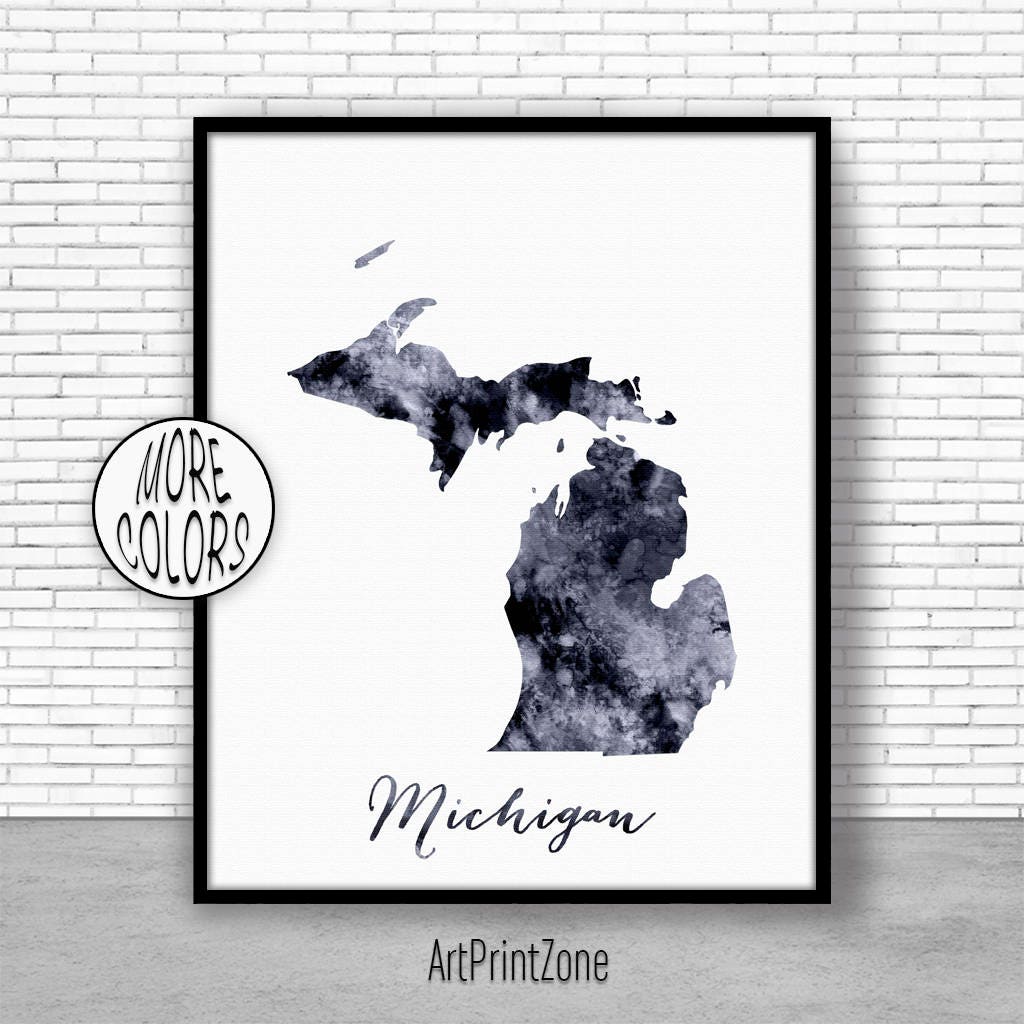 Michigan Art Print Michigan Decor Michigan Print Michigan Map Art Map