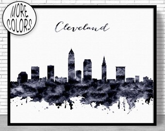 Cleveland Skyline Cleveland Print Cleveland Ohio Office Decor City Wall Art Watercolor Skyline Watercolor City Print ArtPrintZone