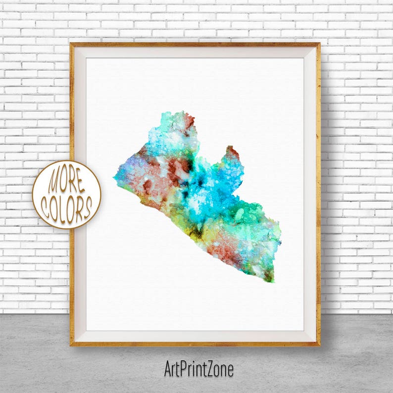 Liberia Art Watercolor Map Liberia Map Art Office Wall Decor | Etsy