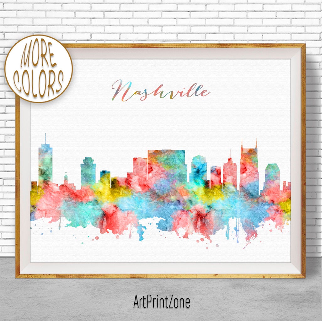 Nashville Watercolor Nashville Art Print Nashville Map Nashville Skyline Nashville Art Nashville Print Nashville Poster Nashville Art