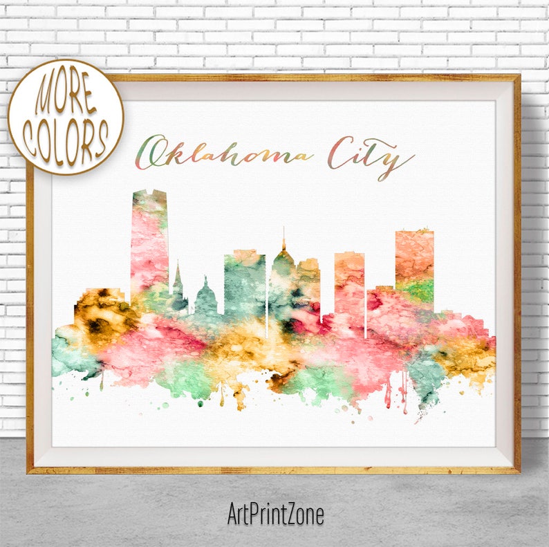 Oklahoma City Art Oklahoma City Skyline Oklahoma City Print Etsy