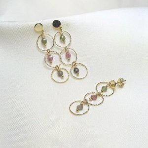 Pissa Earrings. Hoop earrings. Earrings with minerals. Minerals and earrings. Silver earrings. Earrings with tourmalines.