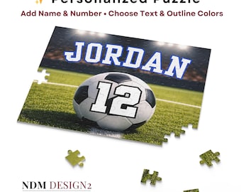 Personalized Soccer Puzzle with Name & Number – Custom Sports Puzzle Gift – 48 or 120 Piece Kids Jigsaw Keepsake