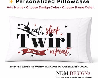 Personalized Dance Pillowcase | Eat Sleep Dance Repeat Pillow | Custom Name Dancer Gift | Girls Bedroom Decor | Gymnastics Pillowcase Kids