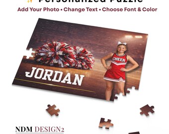 Personalized Cheer Puzzle with Name – Custom Cheerleader Photo Puzzle Gift – 48 or 120 Piece Sports Keepsake