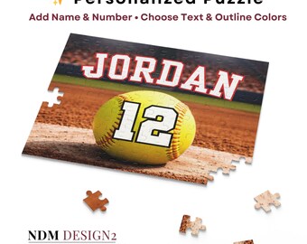 Personalized Softball Name & Number Puzzle | Custom Girls Softball Gift | Softball Player Puzzle | Team Gift Idea | 48 or 120 Piece Puzzle