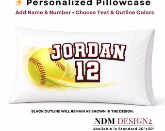 Personalized Softball Name & Number Pillowcase | Custom Softball Pillow | Sports Style Pillow | Girls Softball | Team | Custom Name Pillow