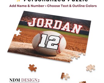 Personalized Baseball Name & Number Puzzle | Custom Sports Puzzle Gift | Boys Baseball Room Decor | Team Player Gift | 48 or 120 Pieces