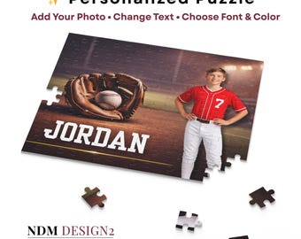 Personalized Baseball Puzzle with Name – Custom Sports Photo Puzzle Gift for Boys – 48 or 120 Piece Jigsaw Keepsake