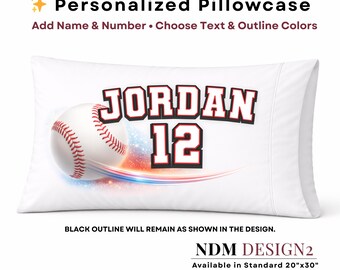Personalized Baseball Name & Number Pillowcase | Custom Sports Baseball Pillow  Baseball | Team Gift |Sports Bedding | Custom Name Pillow