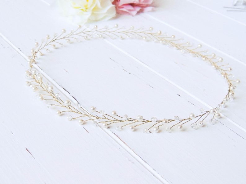 Bridal Hair Vine Wedding Hair Vine Bridal Hair Halo Delicate Gold Headband Pearl Hair Vine Boho Hair Vine Wedding hair piece crystal vine