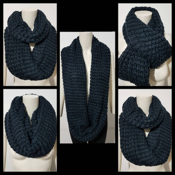 Écharpe SNOOD d’hiver en tricot épais de couleur MARINE tricotée super douce pour femmes, chauffe-cou, écharpe infinie, écharpe chaude d’hiver surdimensionnée en boucle