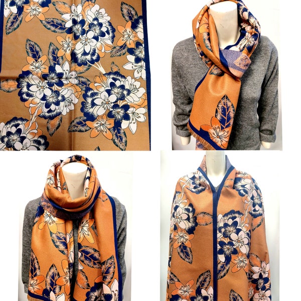 JASMINE Floral Scarf Super soft stuning designer scarf reversible shawl Ladies Tan Colour scarf trending scarf gift for him/her gifts
