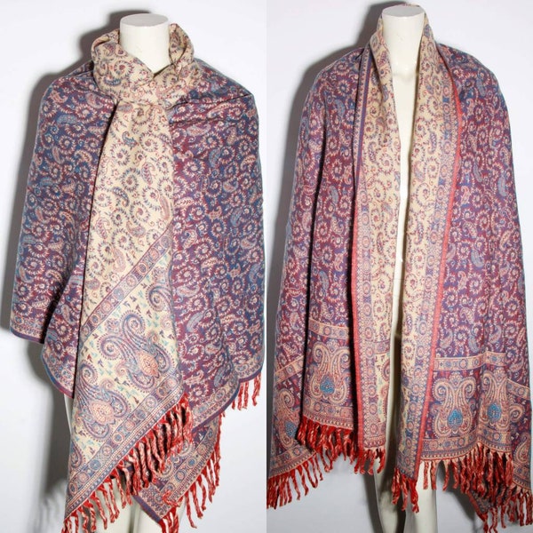 PURPLE WOOL scarfs shawl floral print ethnic Double sided pure yak wool warm scarf wrap/blanket High quality gift for her him Xmas gift