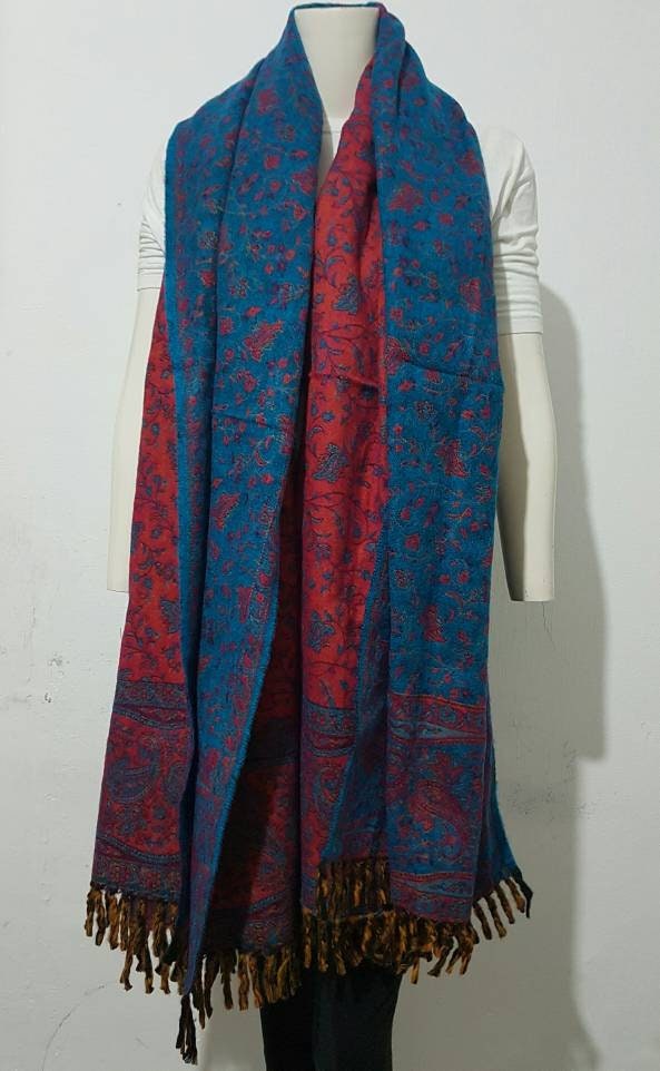 Real Yak Wool Shawl/himalayan Made BLUE Pink COLOUR Paisley - Etsy
