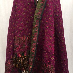 Pink green colour yak wool shawl unisex scarf floral print DOUBLE sided scarf winter blanket,High quality xmas gift for him/her image 6