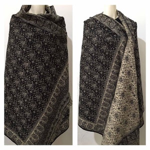 Real  yak wool shawl/handmade BLACK/BEIGE colour  paisley floral print DOUBLE sided winter scarf/wrap/blanket,High quality Xmas gift