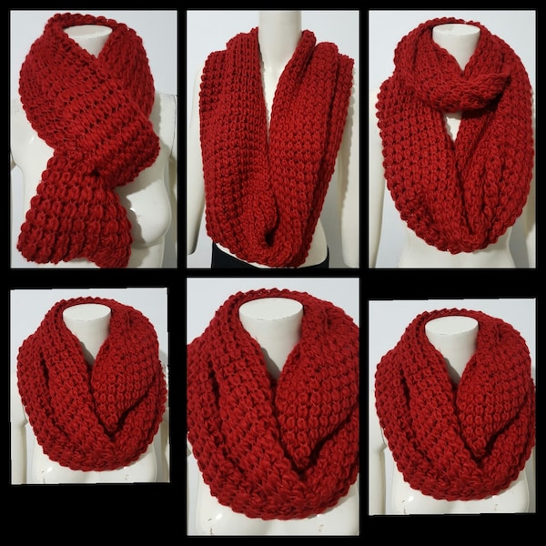 Womens super soft knitted RED colour chunky knit winter SNOOD scarf,Neck warmer,infinity scarf,loop oversized winter warm scarf