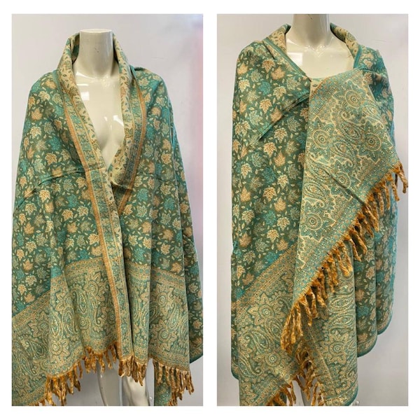 New LIME GREEN colourReal yak wool shawl/himalayan made vintage leaf print ethnic Handloom scarf/wrap blanket,Premium quality gift for her