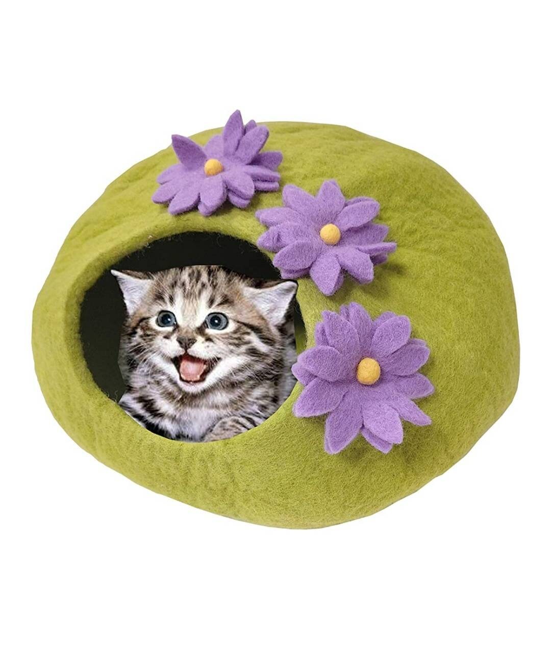 luxury premium wool cat bed cave | large - lits en laine mérinos écologiques pour chats et chatons maison taille unique | 45-48 cm convient à