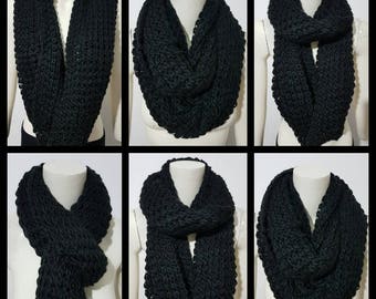 Womens super soft knitted BLACK colour chunky knit winter SNOOD scarf,Neck warmer,infinity scarf,loop oversized winter warm scarf